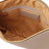 Internal Zip Pocket  View Of The Light Taupe Clutch