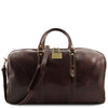 Front View Of The Dark Brown Leather Overnight Bag