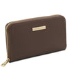 Angled View Of the Dark Taupe Ladies Zip Around Wallet