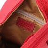 Internal Zip Pocket View Of The Lipstick Red Leather Backpack For Women