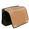 Front Flap View Of The Black Leather Messenger Bag For Men