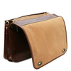 Front Flap View Of The Brown Leather Messenger Bag For Men
