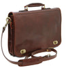 Angled View Of The Brown Leather Messenger Bag For Men