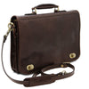 Angled View Of The Dark Brown Leather Messenger Bag For Men