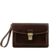 Front View Of The Dark Brown Wrist Bag
