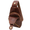 Front Pocket And Magnetic Buttom Closure View Of The Brown Mens Leather Crossover Bag