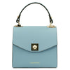 Front View Of The Light Blue Small Leather Shoulder Bag