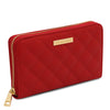 Angled View Of The Lipstick Red Soft Leather Wallet