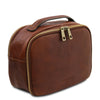 Angled View Of The Brown Toiletry Bag