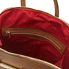 Internal Zip Pocket View Of The Cognac Womens Leather Backpack