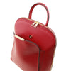 Front Pocket View Of The Red Womens Leather Backpack
