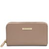 Front View Of The Light Taupe Zipper Wallet