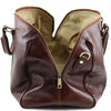 Opening Bag View Of The Brown Leather Duffle Bag Small