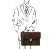 Man Posing With The Dark Brown Leather Attache Briefcase