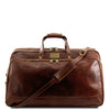 Front View Of The Brown Small Leather Trolley Bag