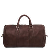 Rear View Of The Travel Bag Of The Dark Brown Leather Travel Duffle Bag and Mens Toiletry Bag Leather Set