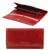 Open And Front View Of The Red Womens Leather Wallet