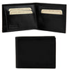 Open And Front View Of The Black Mens Bifold Wallet With ID Window