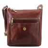 Front Pocket And Magnetic Closure View Of The Brown Mens Crossbody Bag Leather