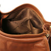 Internal Pockets View Of The Cognac Soft Leather Hobo Handbag