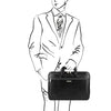 Man posing with The Black Leather Document Briefcase