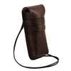 Angle View Of The Dark Brown Leather Eyeglasses Case