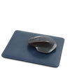 Angled With Mouse View Of The Dark Blue Leather Mouse Of The Leather Desk Set