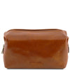 Front View Of The Honey Leather Wash Bag