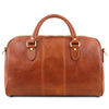 Rear View Of The Honey Leather Travel Bag Small