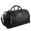 Angled View Of The Black Leather Duffle Bag Large