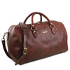 Angled View Of The Brown Leather Duffle Bag Large