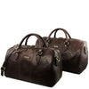 Front View Of the Dark Brown Leather Travel Set