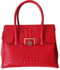Front View Of The Red Leather Handbag With Shoulder Strap