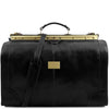 Front View Of the Black Leather Gladstone Bag