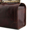Angled Side Shot View Of the Brown Leather Gladstone Bag
