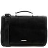 The Front View Of The Black Leather Briefcase Bag