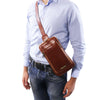 Man Posing With The Brown Mens Crossover Leather Bag