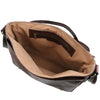 Open Compartment View Of The Brown Leather Messenger Bag