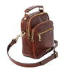Angled And Shoulder Strap View Of The Brown Crossbody Bag Leather