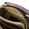 Internal Zip Pocket View Of The Dark Brown Crossbody Bag Leather