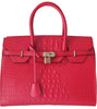 Front View Of The Red Leather Handbag For Ladies