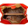 Internal View Of The Red Leather Handbag With Shoulder Strap