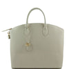 Front View Of The Beige Ladies Leather Tote Bag
