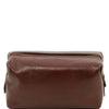 Front View Of The Brown Small Leather Toiletry Bag