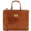 Front View Of The Honey Leather Briefcase For Women