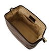 Internal View Of The Dark Brown Small Leather Toiletry Bag