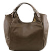 Front View Of The Dark Taupe Gina Large Leather Hobo Bag