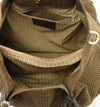 Internal Compartment View Of The Dark Taupe Woven Leather Shoulder Bag