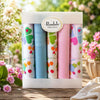 Hankies Floral And Plains Mixed In A Box Of 5 with colorful designs and elegant packaging.