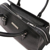 Zip Closure View Of The Black Genuine Leather Handbag